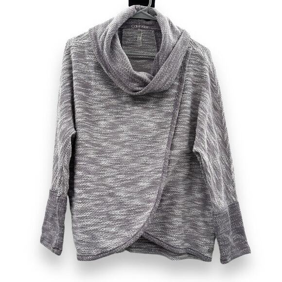 Calvin Klein Purple & Gray Crossover Knit Cowl‎ Neck Pullover Sweater Size S - Picture 1 of 10
